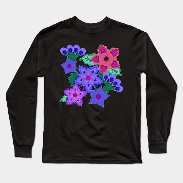 Floral Applique Felt Motif Long Sleeve T-Shirt by CheriesArt